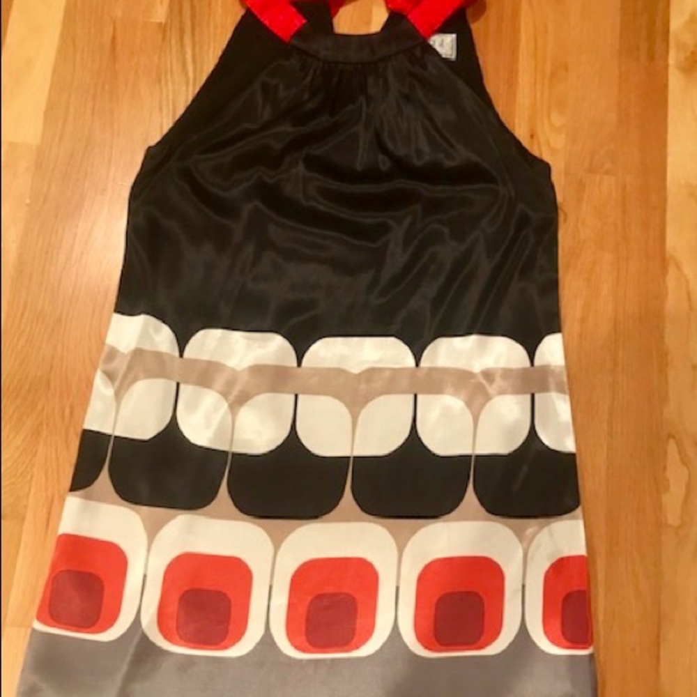Eliza J Black Halter Mini Dress with Red and Cream Geometric Print